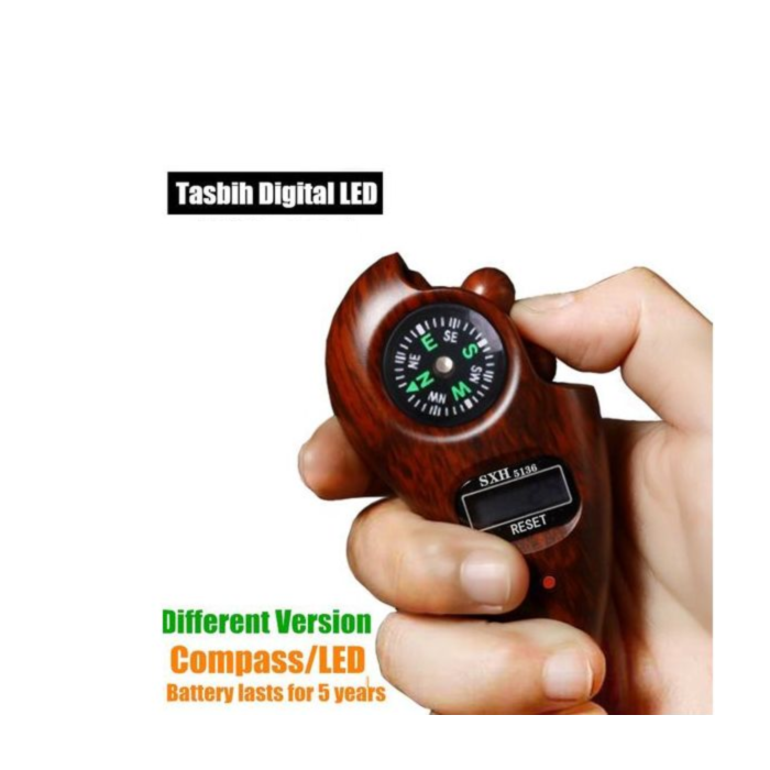 Compteur de doigt avec boussole, perle Tasbih islamique, 5 LED numériques,  compteur de pointage électronique, anneau