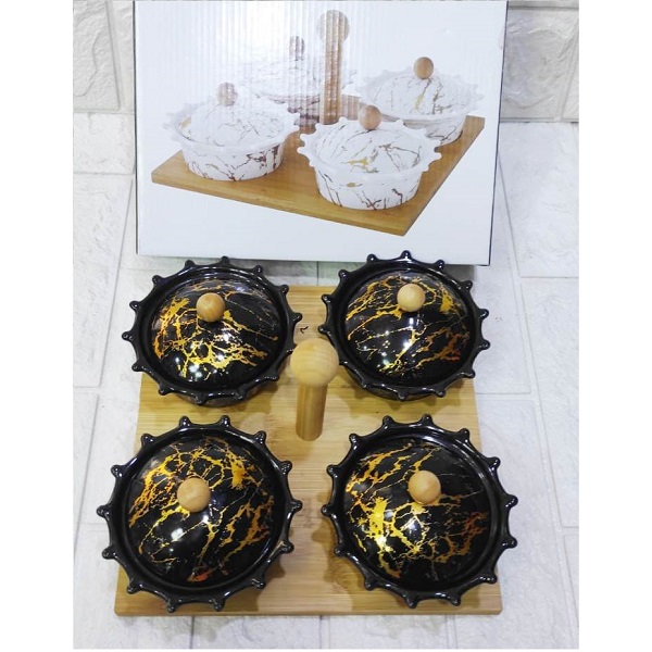 Set 4 Ramequin Avec Support En Bambou