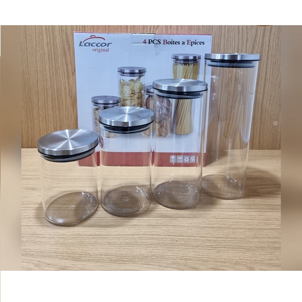 4 Bocaux Alimentaires De Conservation en Verre Et Couvercle en INOX