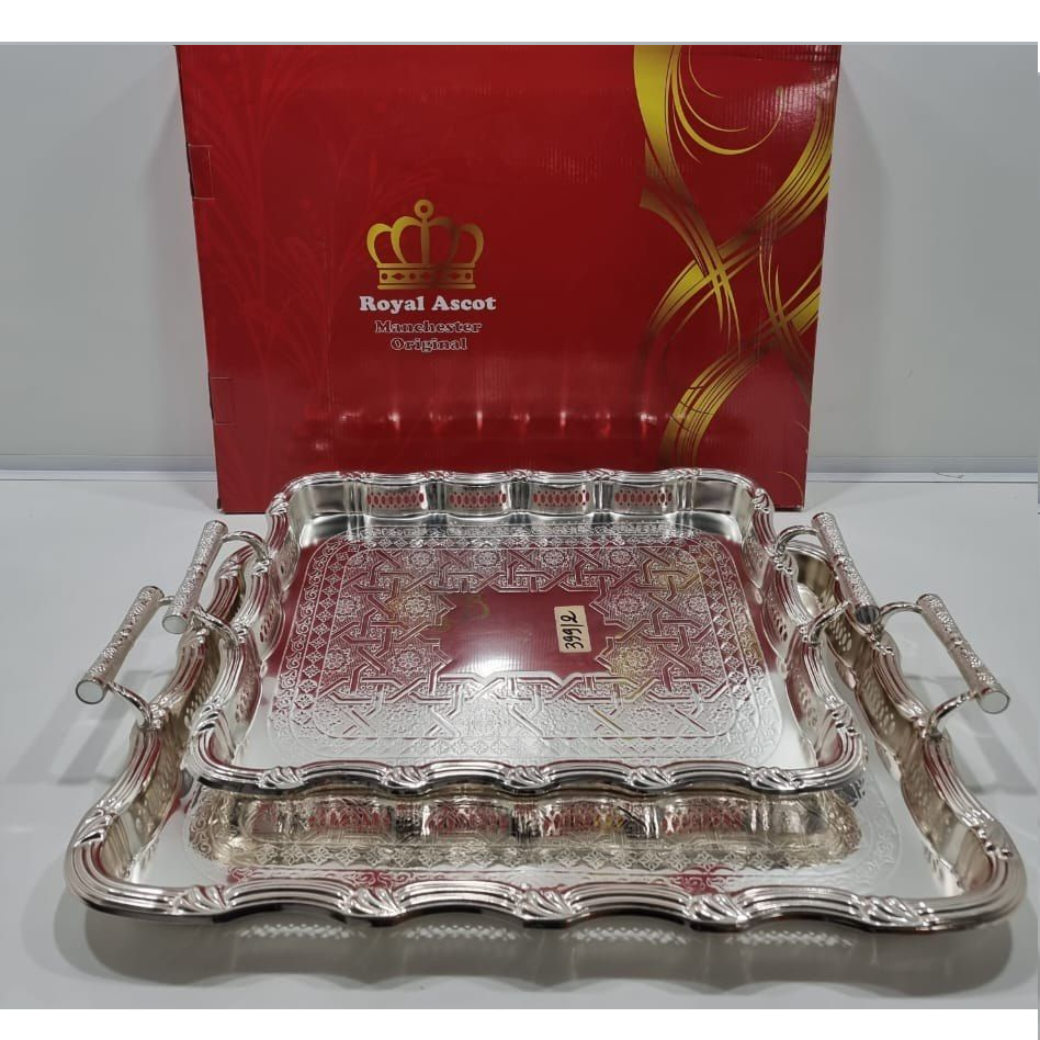 2 Plateaux Design En Métal Argenté Rectangulaire