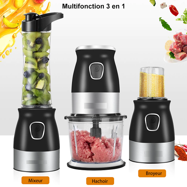 3 en 1 Robot De Cuisine Multifonction : Hachoir + Moulin Épices + Mixeur smoothie 3 en 1 Robot De Cuisine Multifonction : Hachoir + Moulin Épices + Mixeur smoothie