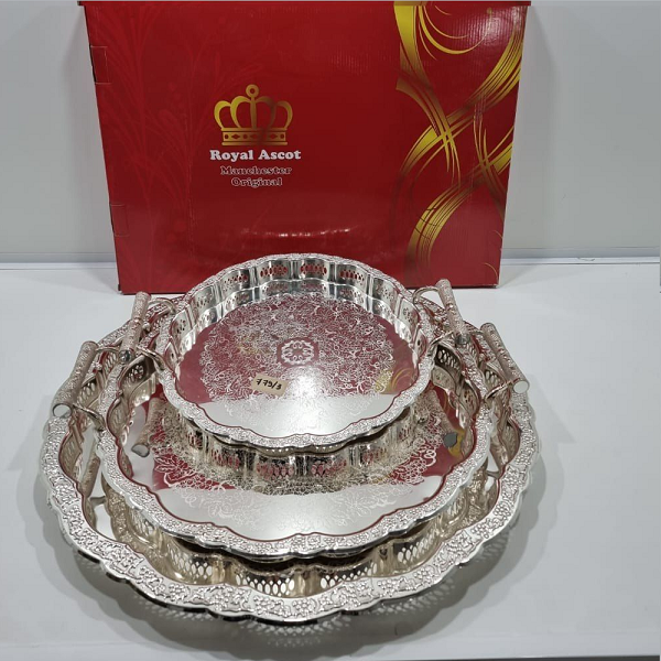 3 Plateaux Design Ronds En Métal Argenté