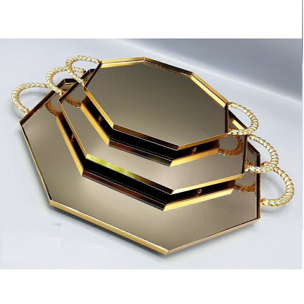 Set De 3 Plateaux Miroir Octogonal Assortis De Taille Différente