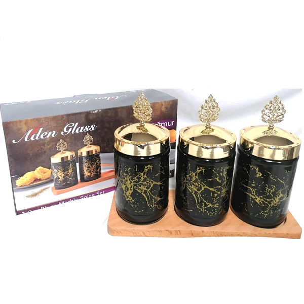 Set 3 Pots A Épices Marbre Noir  , Boîte De Rangement Pour Cuisine