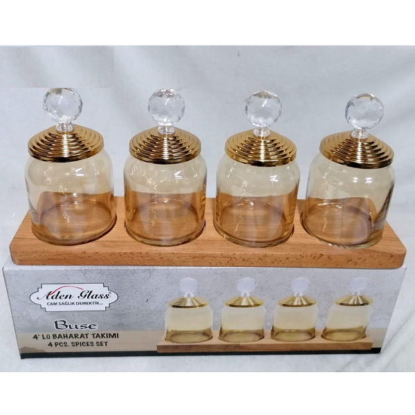 Set De 4 Pots À Épices En Verre Avec Support Pour Épices , Thé , Sucre , Café ...