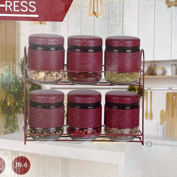 6 Pots A Épices En Verre Avec Support
