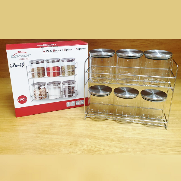 6 Pots Transparents A Épices Ou Autre Avec Support