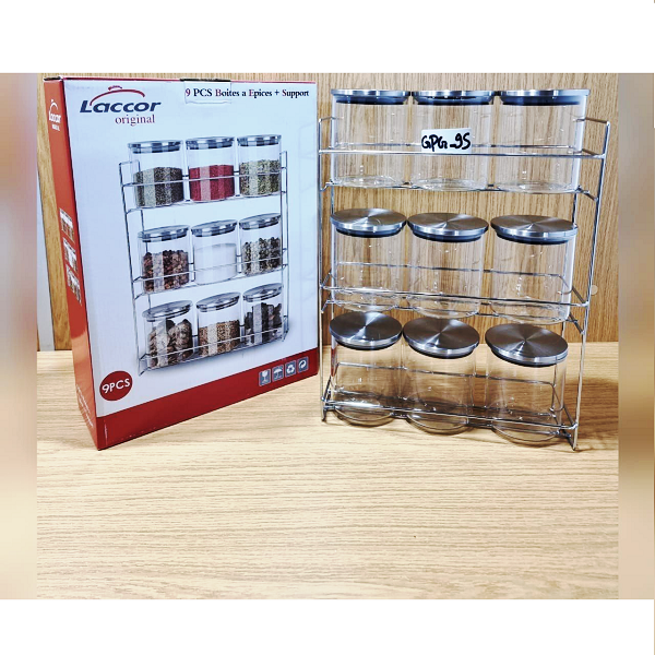 9 Pots Transparents A Épices Ou Autre Avec Support