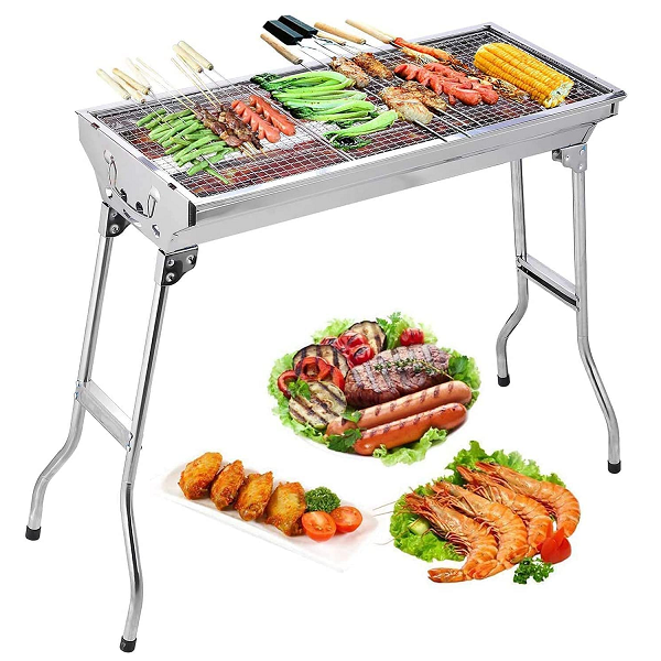 Barbecue A Charbon Rectangulaire Sur Pied En Acier Inoxydable 73 x 33 x 71cm