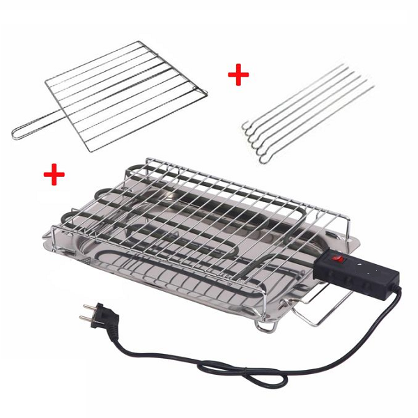 Barbecue Electrique inox  + 6 Brochettes Et Grille