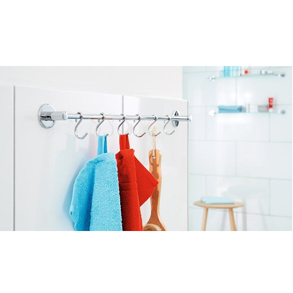Barre Penderie Murale Multi-Usages 50cm Avec 8 Crochets