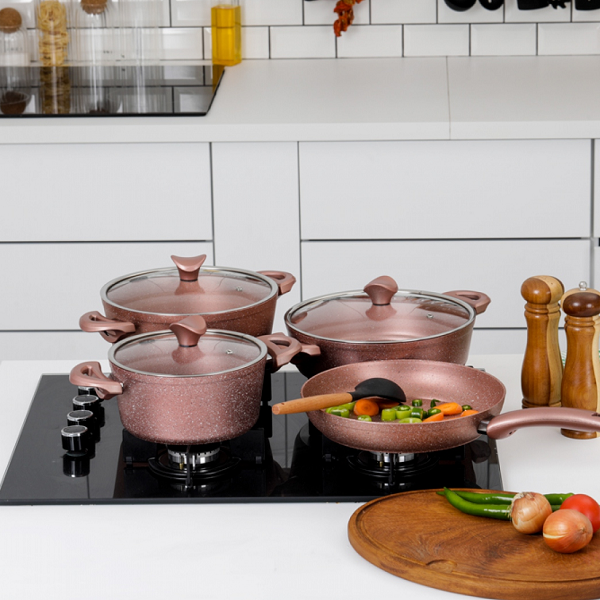 Set Batterie De Cuisine En Granit  7 pièces  , Tac Master Cook Rose Gold
