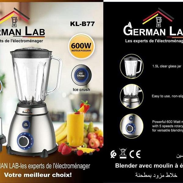 Blender A 5 Vitesse Plus Fonction Ice Crush , Bol En Verre 1,5l + moulin à epice