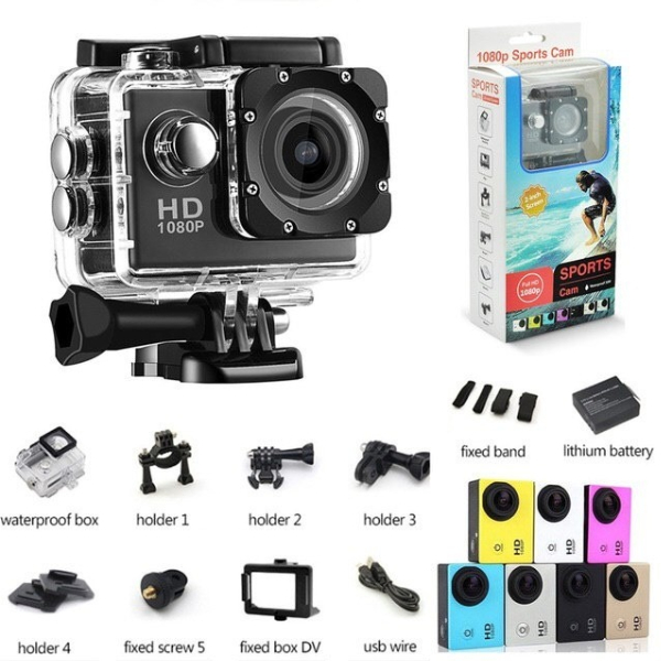 Caméra Sport étanche 30 mètres Caméra Waterproof action Full Hd 1080p 12MP 2 Pouces LCD et 18 Accessoires