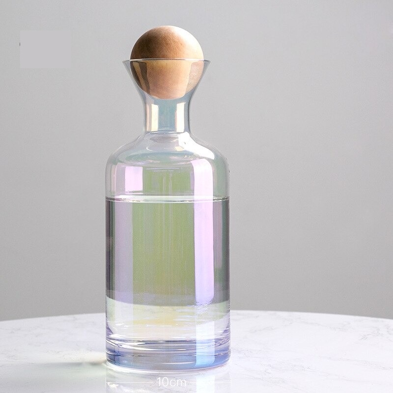 Carafe en verre  1L avec couvercle en bois + 6 verres