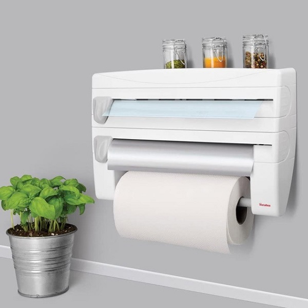 Distributeur De Papier D'aluminium ,Essuie-tout , film alimentaire Plus Étagère pour les épices 4en1