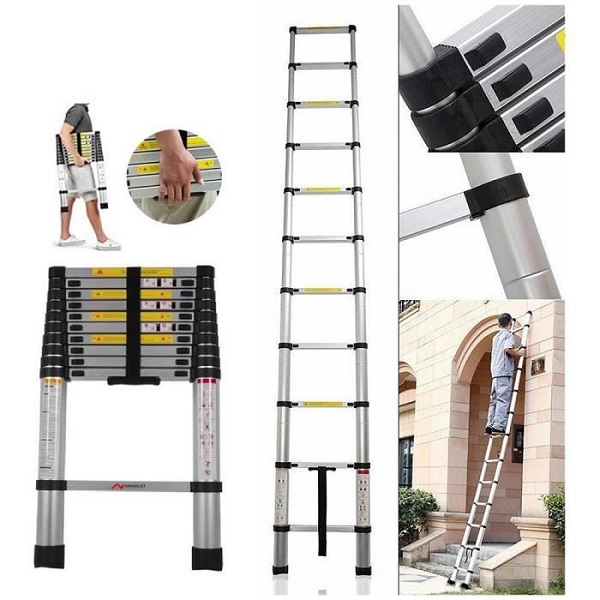 Échelle Extensible Style Télescopique 3,8m - 13 marches  En Aluminium