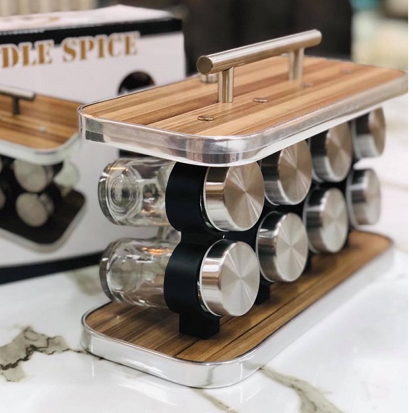 Ensemble De Pots A Épices En Verre Avec Support