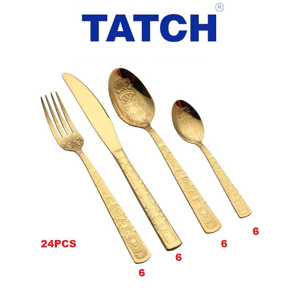 Ensemble Ménagère Couverts De Table 24 Pièces Doré ( couteaux,fourchettes,cuillères) Ensemble Ménagère Couverts De Table 24 Pièces Doré ( couteaux,fourchettes,cuillères)