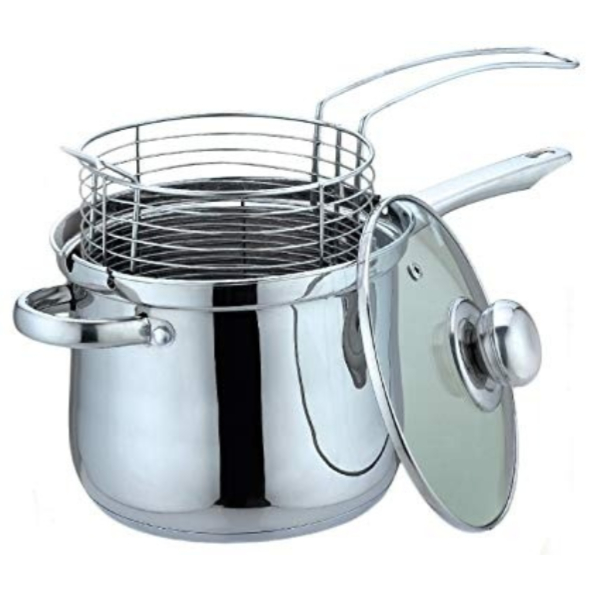 Friteuse En Inox 22cm Avec Panier Et Couvercle En Verre