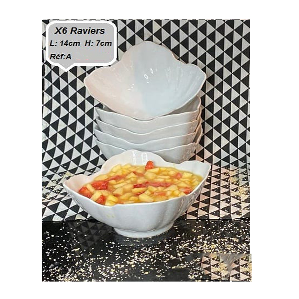 Lot De 6 Grands Raviers Carrés en porcelaine blanche L:14cm H: 7cm