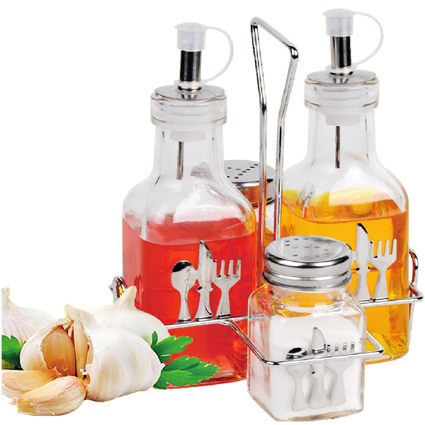 Ensemble 4 Pièces Huilier Vinaigrier Sel/Poivre