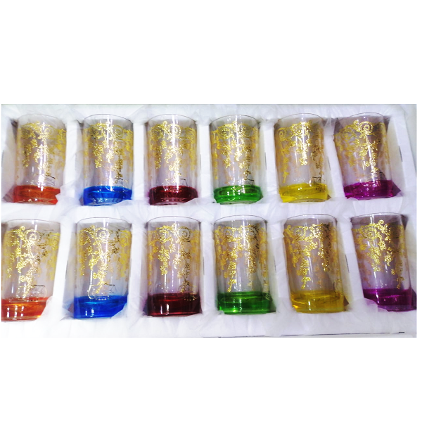 Ensemble de 12 tasses à thé en verre marocain colorées