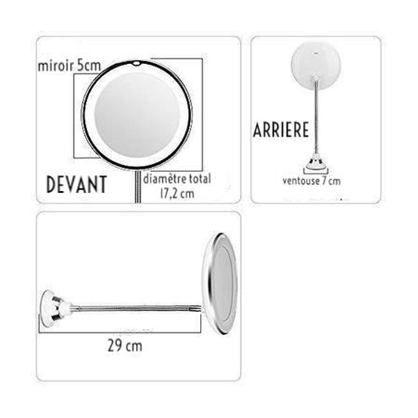 Miroir Maquillage Agrandisseur (X 10) Loupe, Rotatif 360° Miroir Maquillage Agrandisseur (X 10) Loupe, Rotatif 360°
