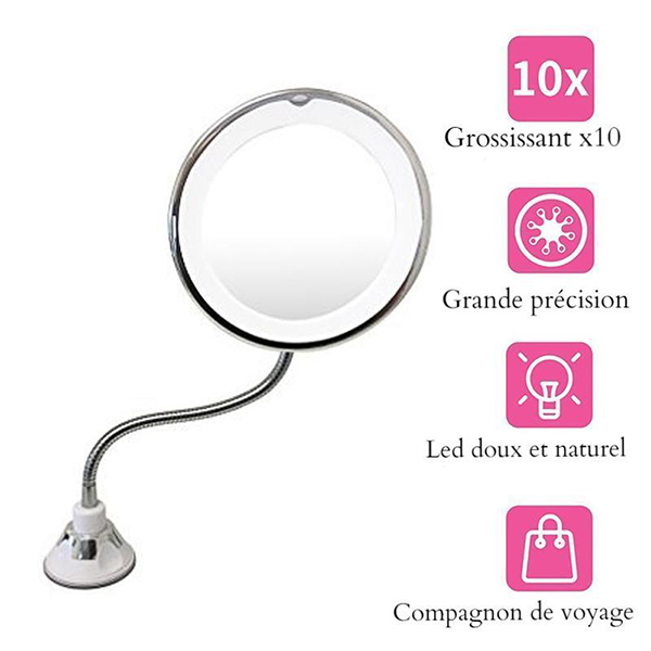 Miroir Maquillage Agrandisseur (X 10) Loupe, Rotatif 360° Miroir Maquillage Agrandisseur (X 10) Loupe, Rotatif 360°