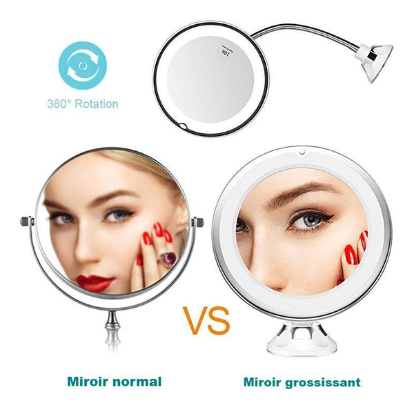 Miroir Maquillage Agrandisseur (X 10) Loupe, Rotatif 360° Miroir Maquillage Agrandisseur (X 10) Loupe, Rotatif 360°