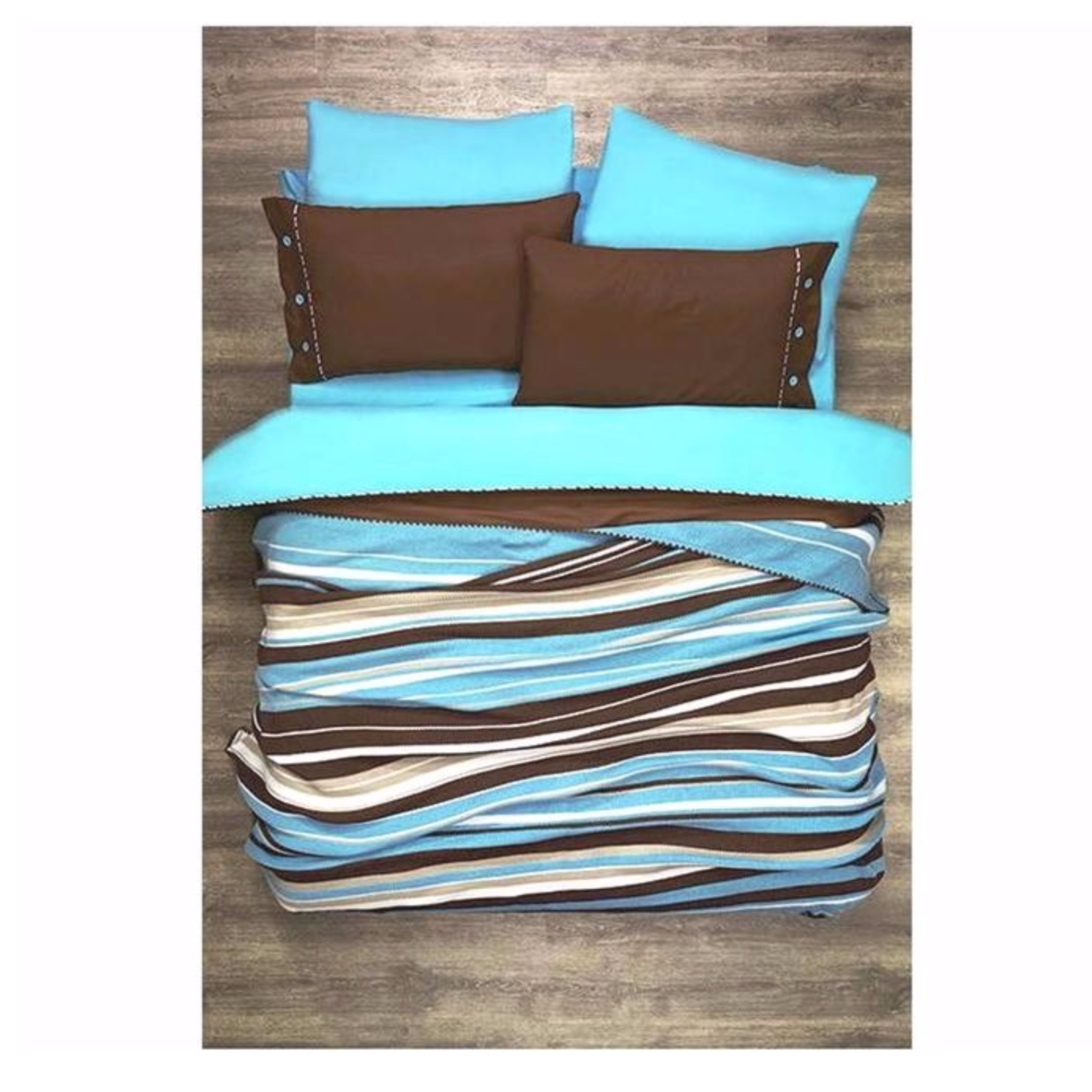 Parure De Lit 7 Pièces Effet Rayures zèbre Bleu Ciel