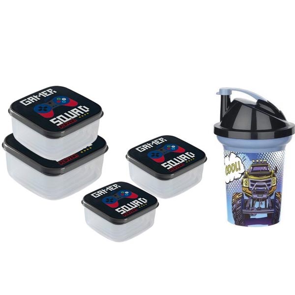 Pack Porte Goûter Scolaire : 4 Boites à Repas Carrées De Différentes Tailles + Gourde Pack Porte Goûter Scolaire : 4 Boites à Repas Carrées De Différentes Tailles + Gourde