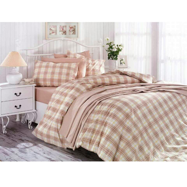 Parure de Lit 4 Pièces Petit Carreaux Vichy 100 % Coton