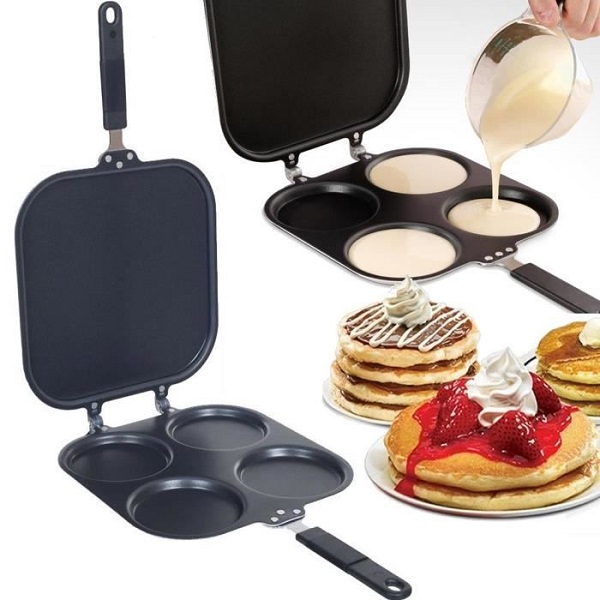 Poêle à 4 Cavités Pour Pancakes , Crêpes  , œufs Avec Surface antiadhésive.
