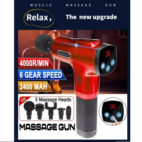 Pistolet Massage Musculaire Rechargeable A Percussion Sans Fil Avec 5 Têtes De Massage