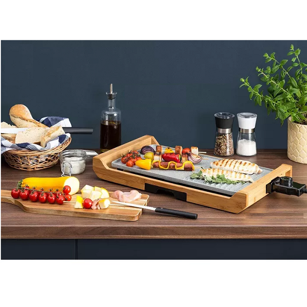 Plancha portable et grill électrique base bambou