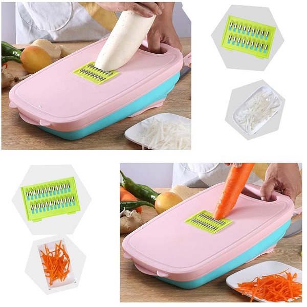Râpe Manuelle Multifonction : panier passoire , planche à découper , différentes découpes Râpe Manuelle Multifonction : panier passoire , planche à découper , différentes découpes