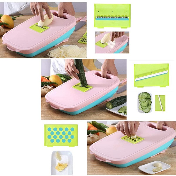 Râpe Manuelle Multifonction : panier passoire , planche à découper , différentes découpes Râpe Manuelle Multifonction : panier passoire , planche à découper , différentes découpes