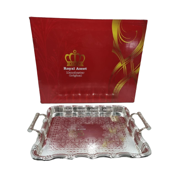 Plateau Design En Métal Argenté Rectangulaire