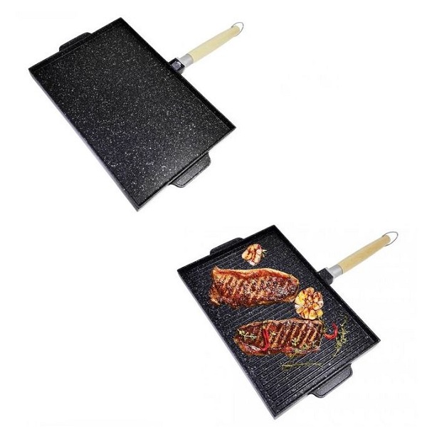 Poêle Double Face,Plaque de gril et plaque chauffante antiadhésive 30.3x27.3x2.8cm