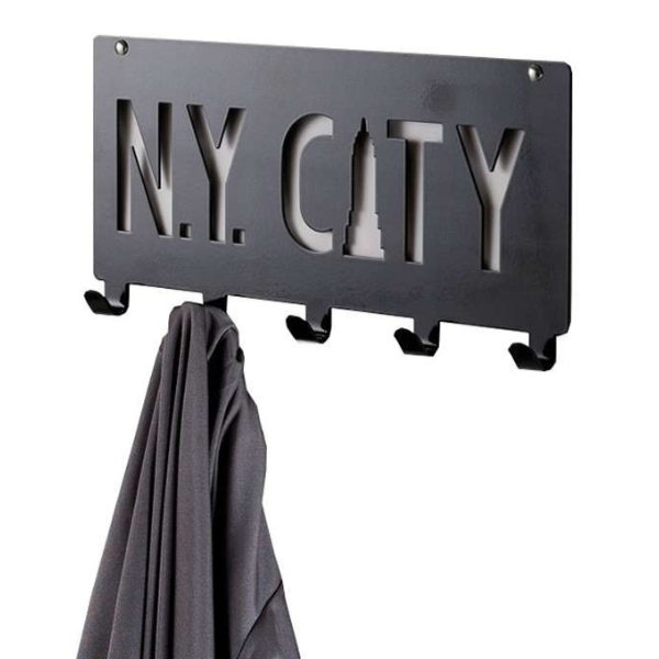 Porte Peignoirs, Serviettes, Manteaux Murale Noir "N.Y. City"