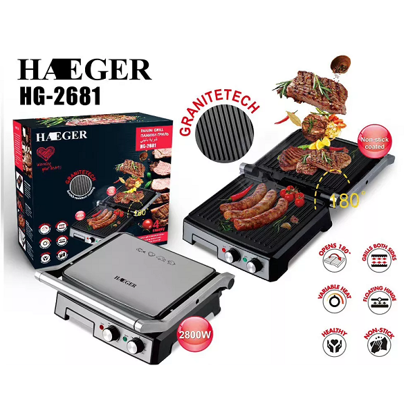 Grill Panini Sandwich Maker  Ouverte à 180° , 2800w