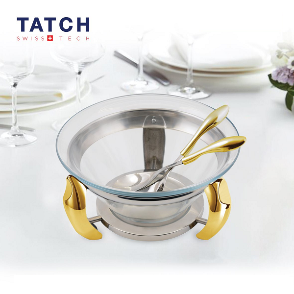 Saladier En Verre Avec Couverts A Salade , Gold Et Argenté