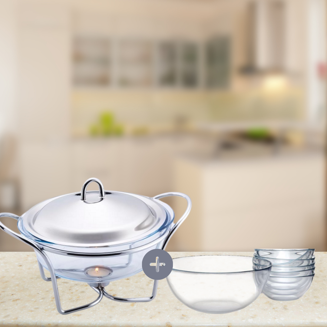 Soupière Avec Flamme 2 Litres + bols transparents