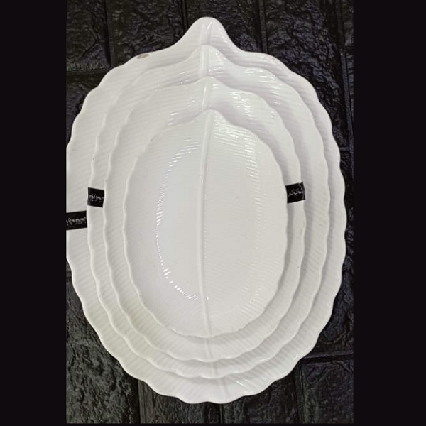 Set 4 Plats Feuilles En Porcelaine