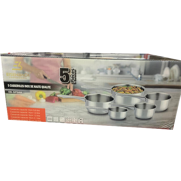 Set de 5 Casseroles En Inox De Haute Qualité : 12cm , 14cm , 16cm , 18cm , 20cm Set de 5 Casseroles En Inox De Haute Qualité : 12cm , 14cm , 16cm , 18cm , 20cm