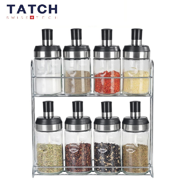 Set De 8 Pots A Épices En Verre Avec Support