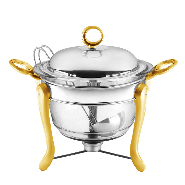 Soupière Avec Flamme En Inox/Verre 4.1 Litres , Gold Et Argenté
