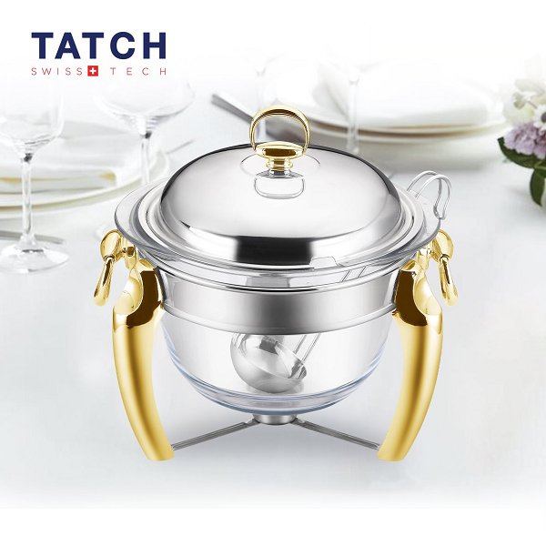 Soupière Avec Flamme En Inox/Verre 4.1 Litres , Gold Et Argenté