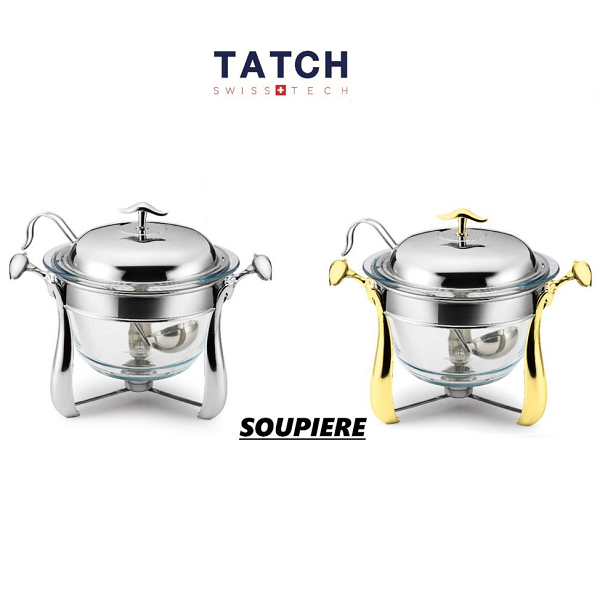 Soupière Avec Flamme En Inox/Verre  , Gold Et Argenté